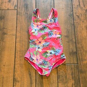 Lands' End Pink Floral Kids Swim One Piece
